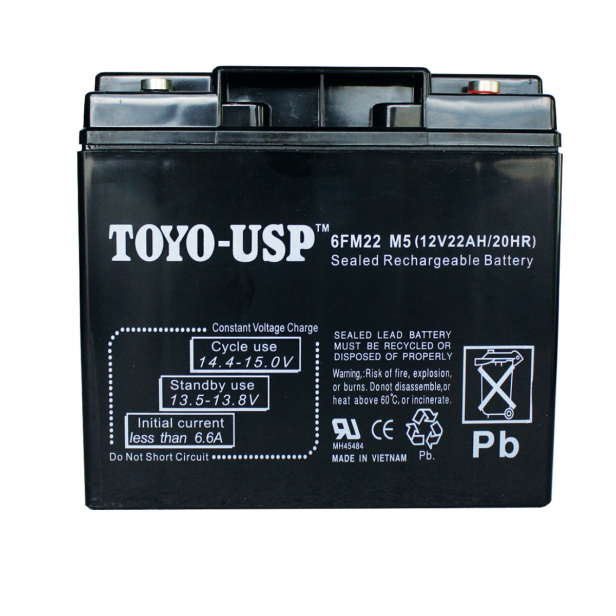 TOYO 12 Volt 22 Ah (6FM22 M5) SLA Battery With M5 Nut and Bolt Terminal